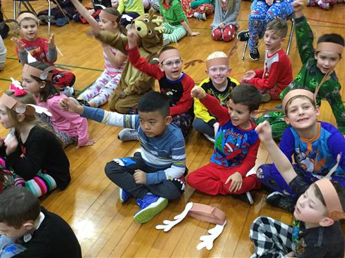 Students taking part in sing-along 