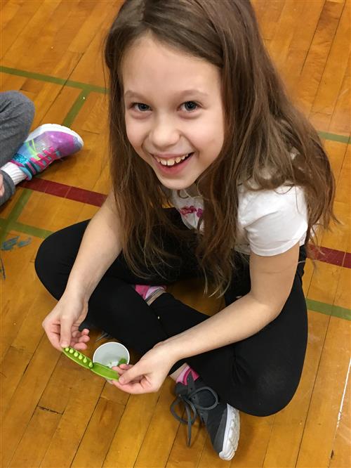 Holmes student eating sugar snap peas 