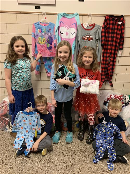 Students with pajama donations 