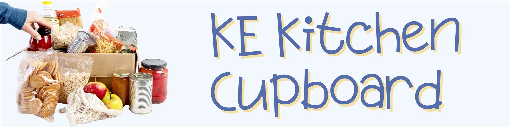 Header Image of Food Items with text that reads KE Kitchen Cupboard